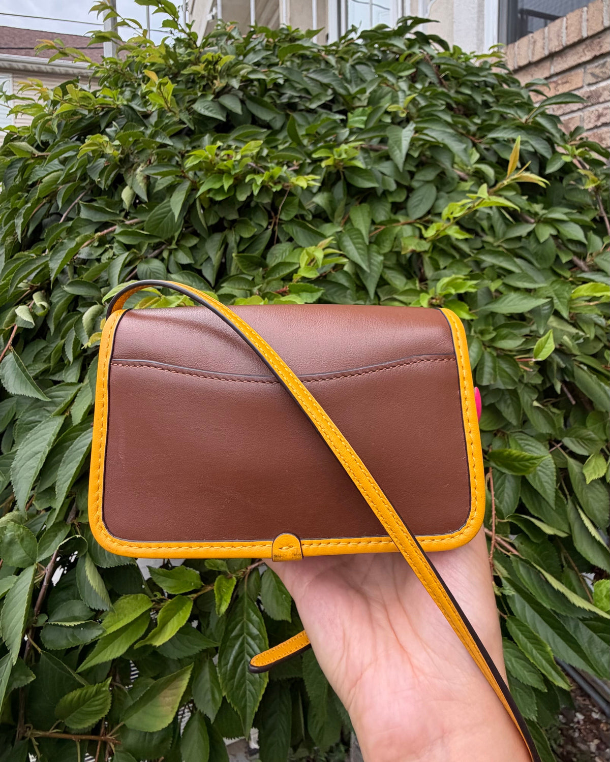 Coach Vintage Legacy Rambler 16 Colorblock Leather Crossbody Bag Brown Yellow
