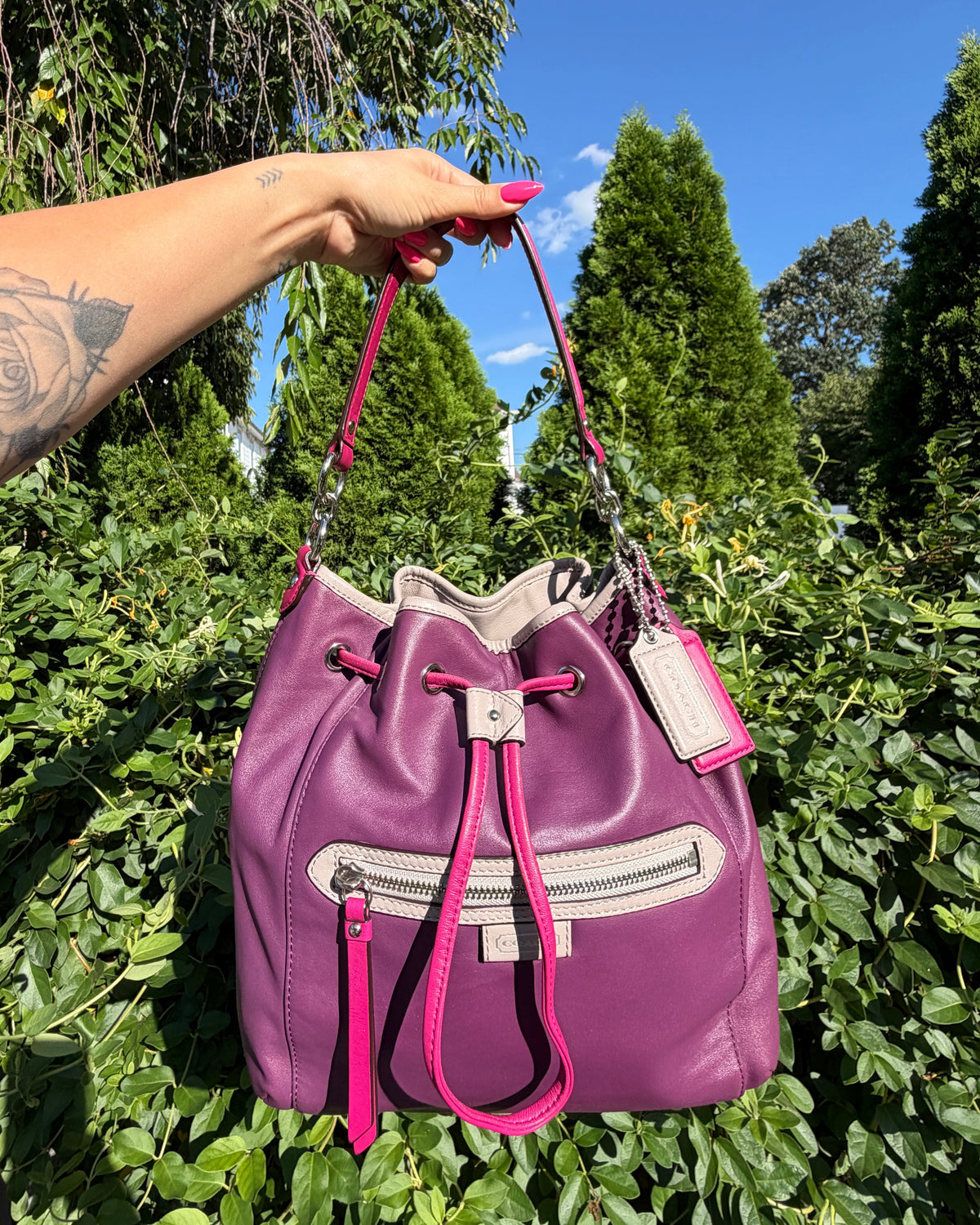 Vintage Coach Daisy Spectator Leather Drawstring Bucket Shoulder Bag Y2K