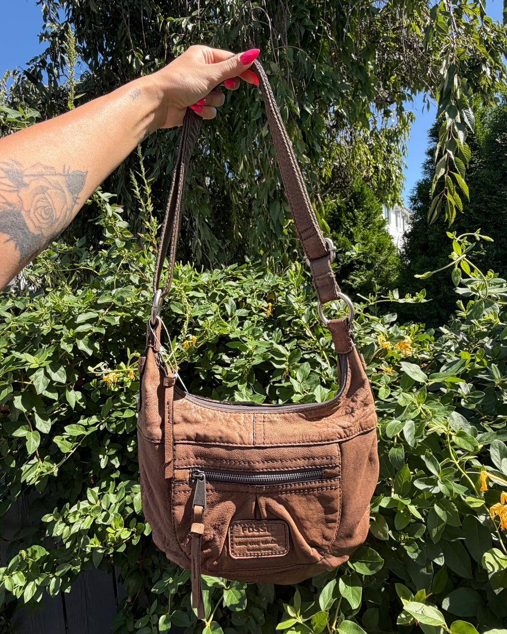 Vintage Y2K Fossil Light Brown Leather Crossbody Covertible Shoulder Bag