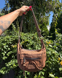 Vintage Y2K Fossil Light Brown Leather Crossbody Covertible Shoulder Bag