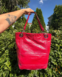Vintage 2010 Coach Hot Pink Red Patent Leather Tote Bag Y2K Shoulder Purse