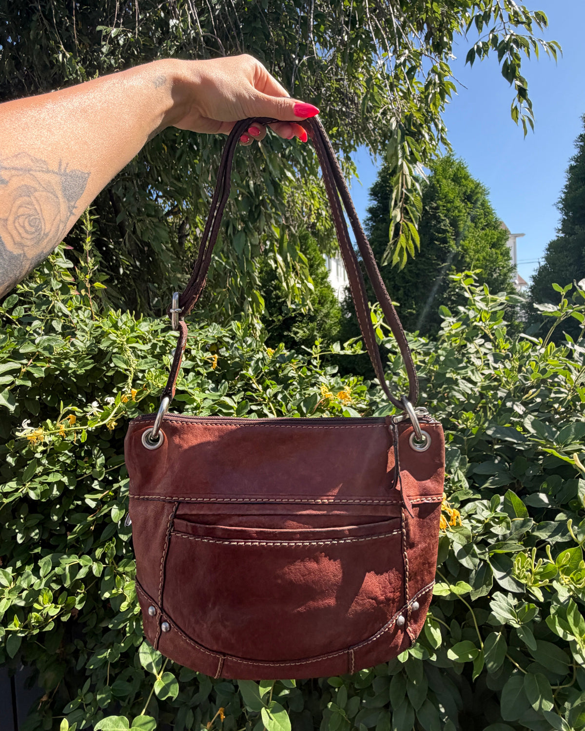 Vintage Y2K Fossil Brown Leather Convertible Crossbody Shoulder Bag