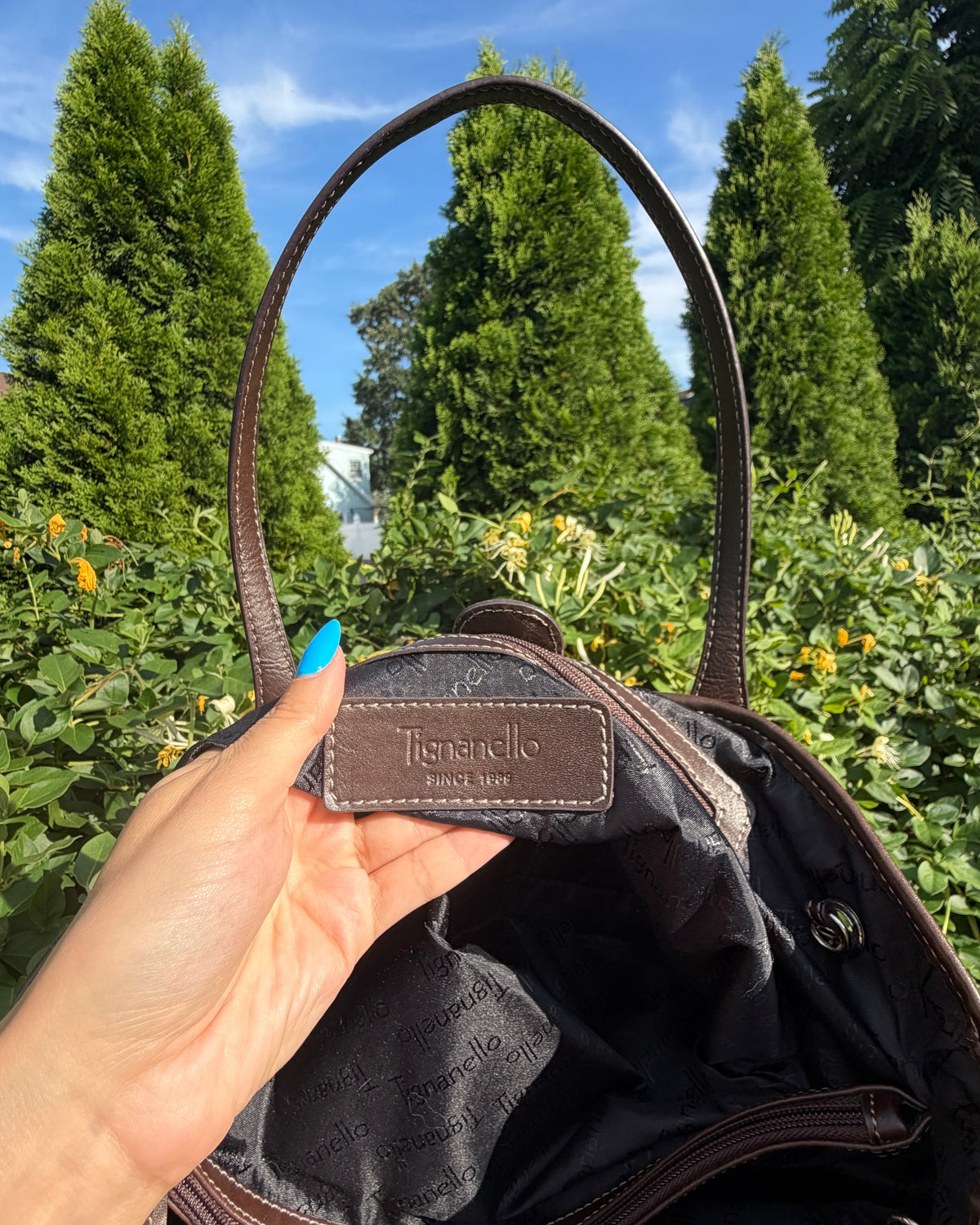Tignanello Mustard Yellow Brown Leather Tote Shoulder Bag Everyday Purse