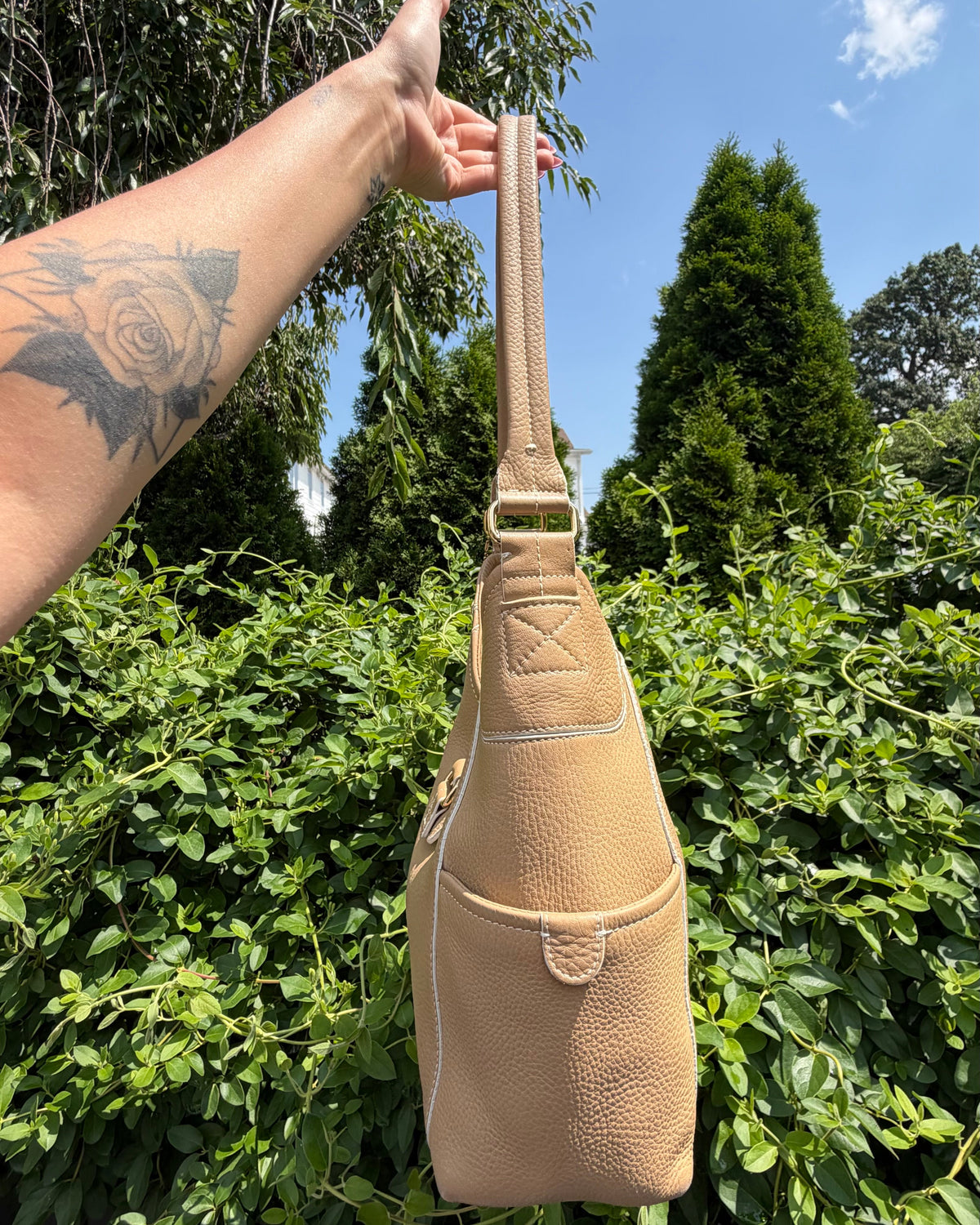 Vintage Fossil Beige Pebbled Leather Hobo Shoulder Bag Y2K Slouchy Flap Purse