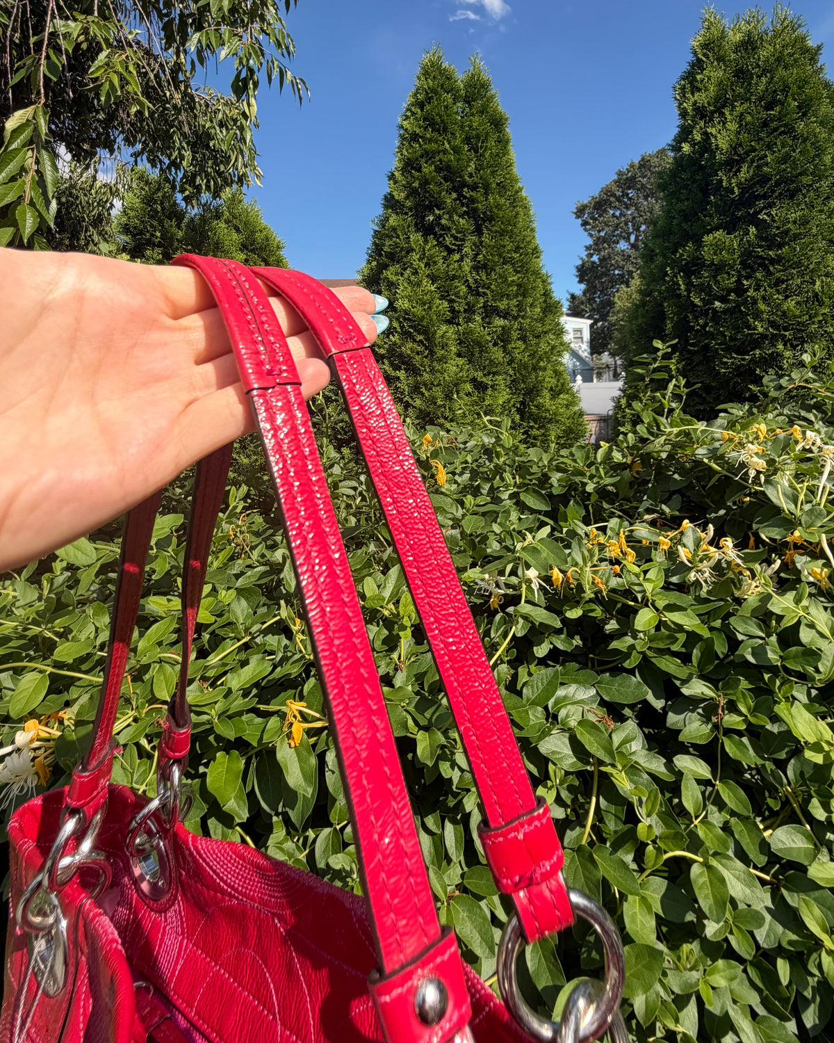 Vintage 2010 Coach Hot Pink Red Patent Leather Tote Bag Y2K Shoulder Purse