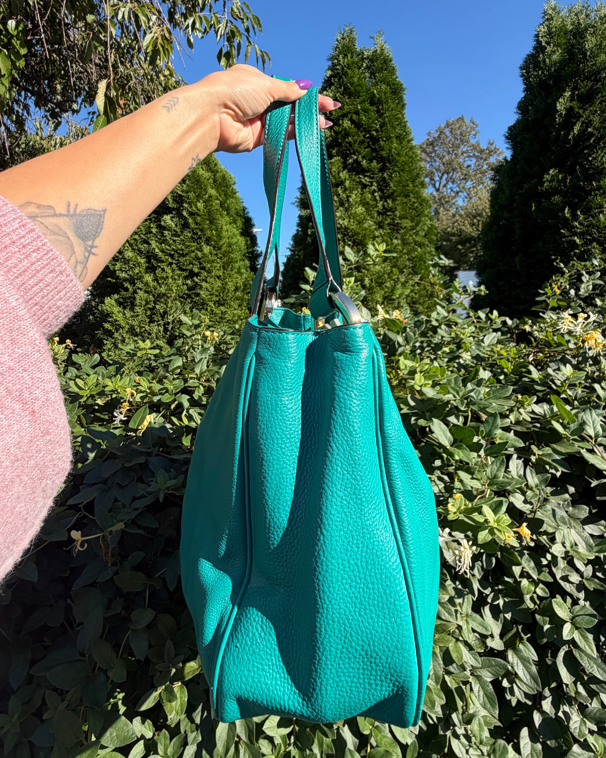 Michael Kors Jet Set Teal Leather Tote Shoulder Bag Designer Handbag Purse