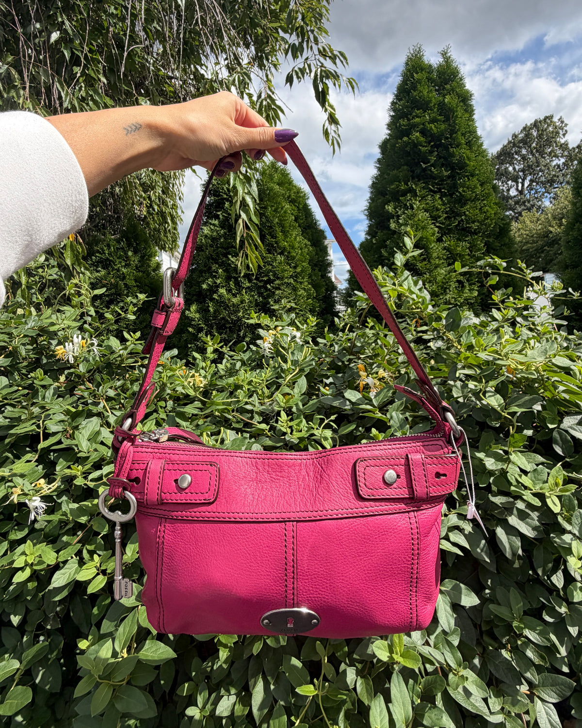 Vintage Y2K Fuscia Hot Pink Leather Slouchy Shoulder Bag Purse