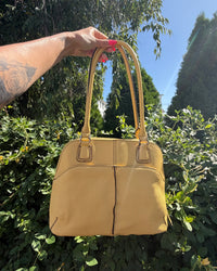 Tignanello Yellow Multi-Pocket Leather Satchel Shoulder Bag Purse