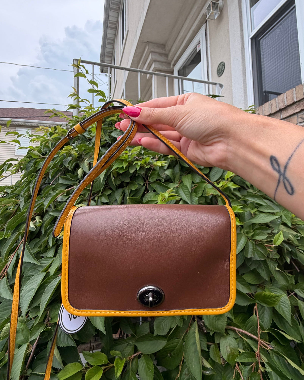 Coach Vintage Legacy Rambler 16 Colorblock Leather Crossbody Bag Brown Yellow