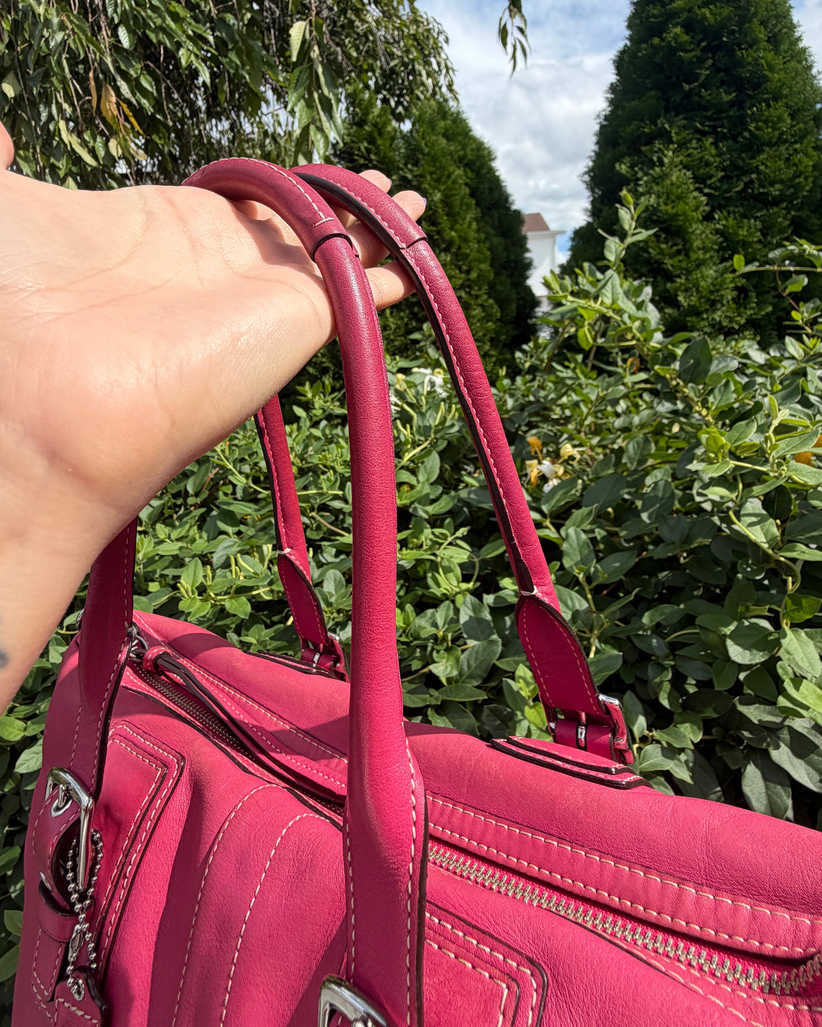 Vintage Coach Hampton Hot Pink Leather Satchel Shoulder Bag Y2K Purse