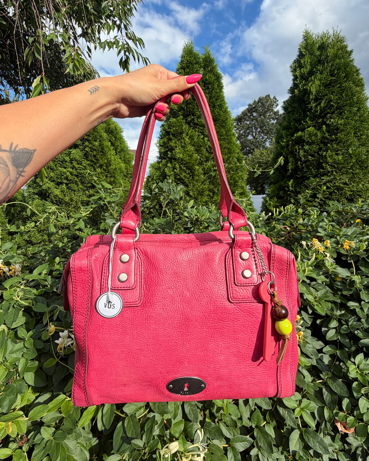 Vintage Fossil Pink Leather Satchel Shoulder Crossbody Bag Y2K Purse