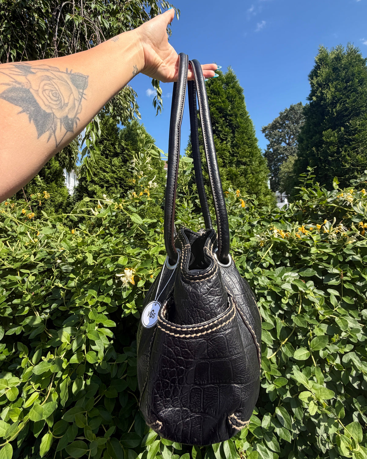 Vintage Tignanello Y2K Black Croc Embossed Leather Cloud Shoulder Bag