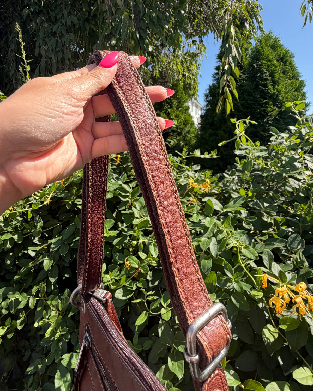 Vintage Y2K Fossil Brown Leather Convertible Crossbody Shoulder Bag