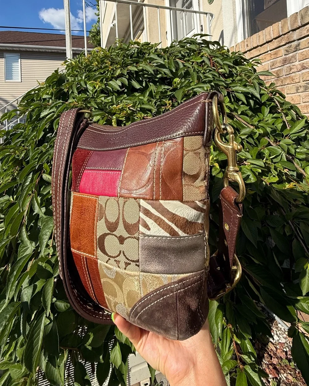 Vintage Y2K Coach Patchwork Signature Leather Canvas Crossbody Hobo Bag