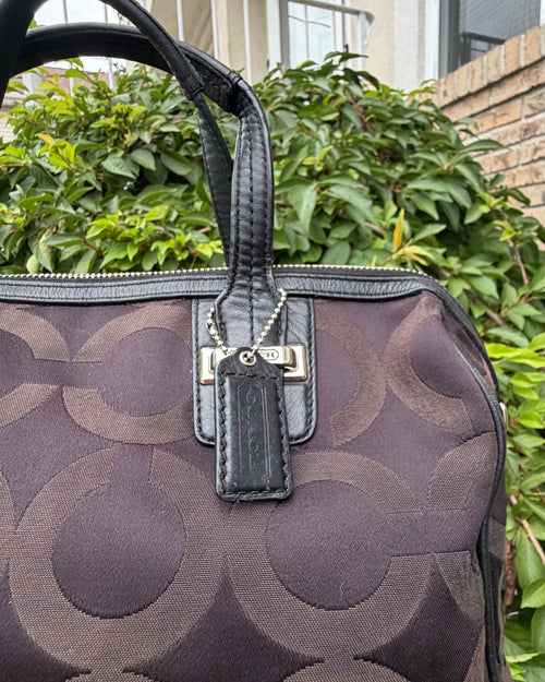 Coach Taylor Op Art Signature Canvas Satchel Brown & Black Leather Handbag
