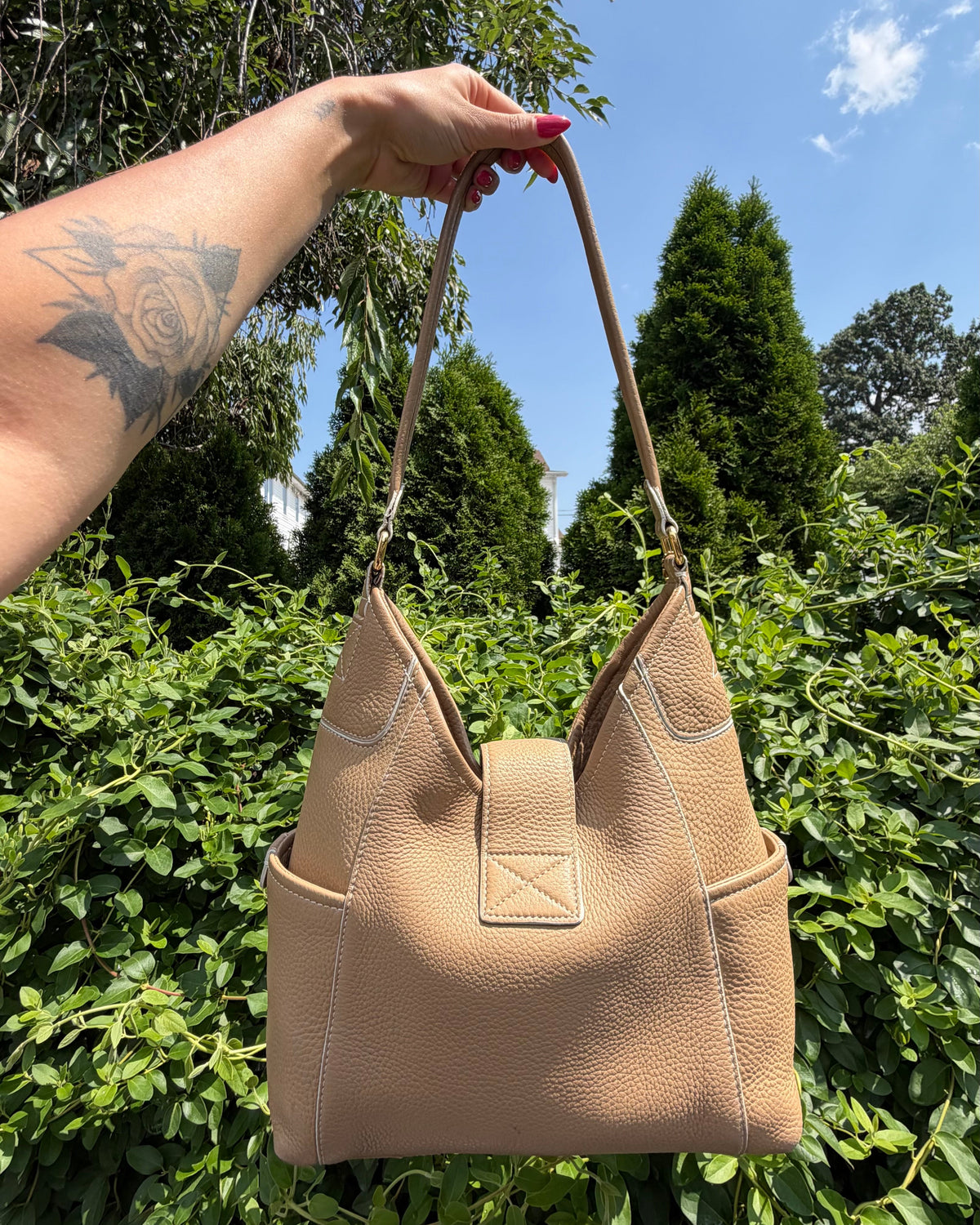 Vintage Fossil Beige Pebbled Leather Hobo Shoulder Bag Y2K Slouchy Flap Purse