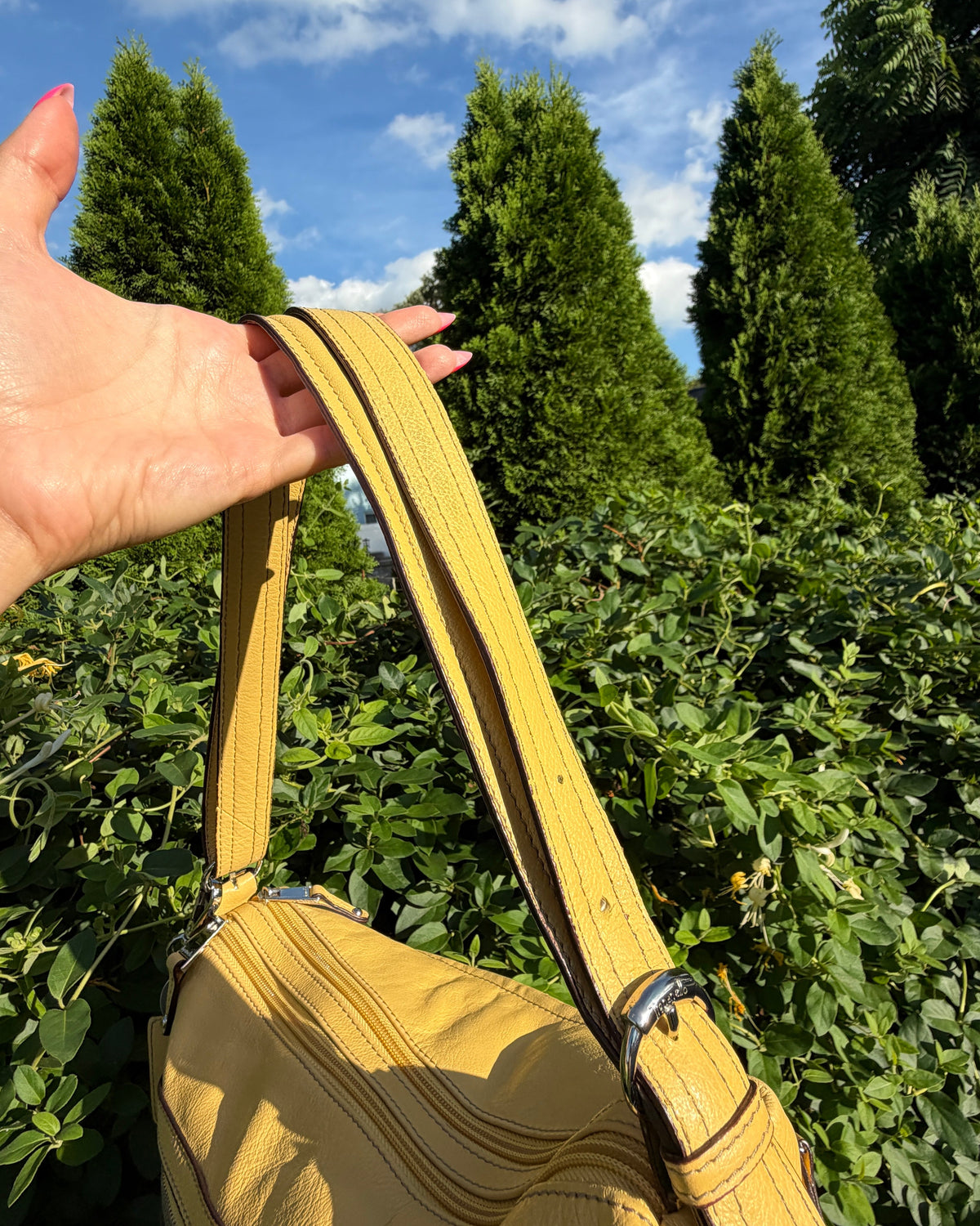 Vintage Y2K Tignanello Yellow Leather Convertible Shoulder Crossbody Hobo Bag