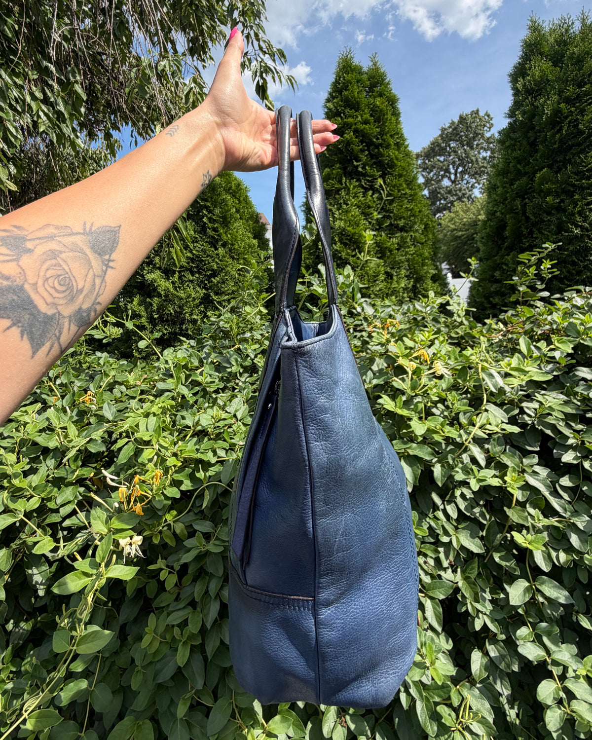 Vintagew Y2K B. Makowsky Navy Blue Leather Hobo Shoulder Bag