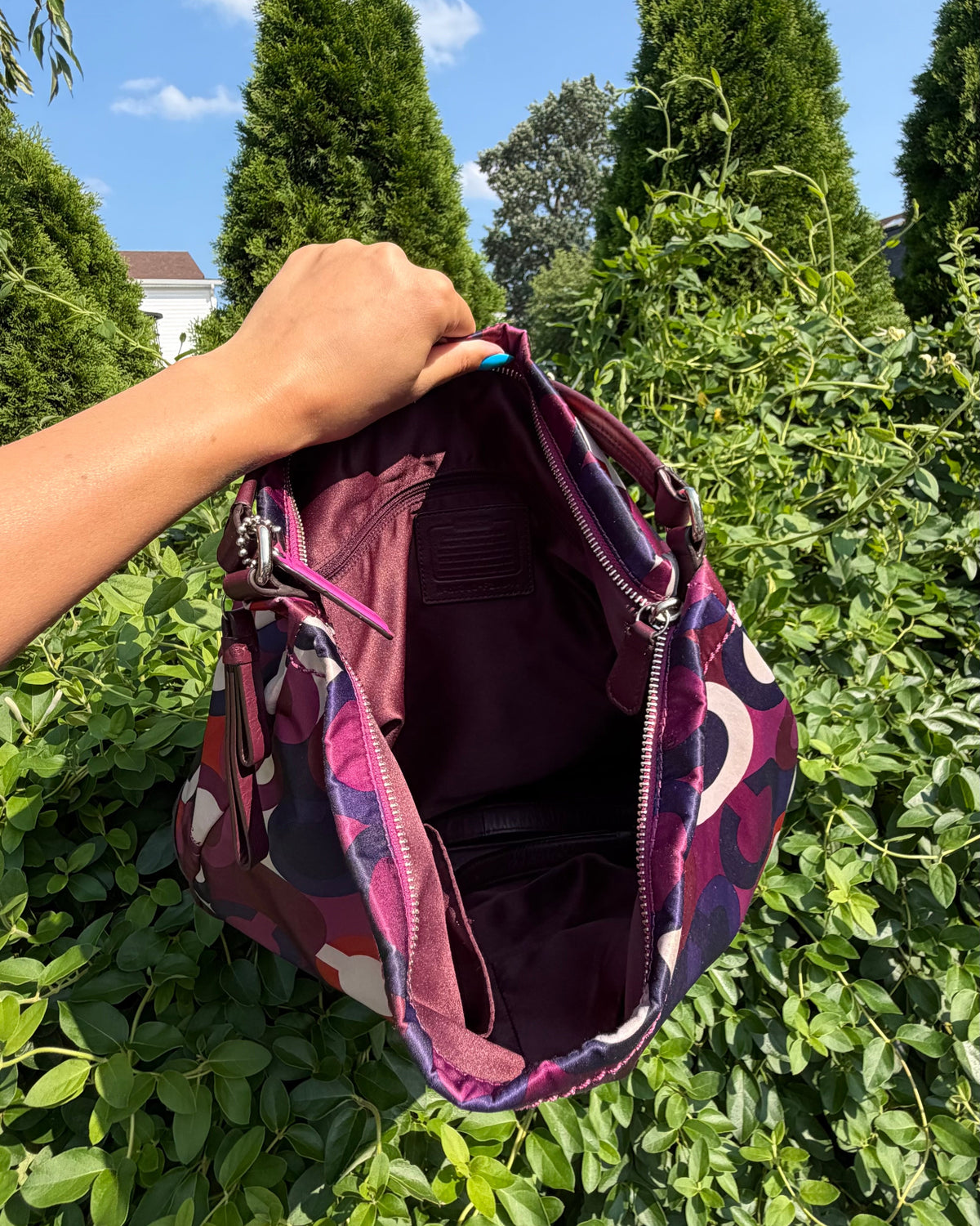 Coach Madison Maggie Op Art Purple Pink Sateen Hobo Shoulder Bag Y2K Purse
