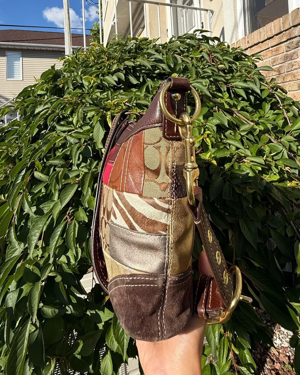 Vintage Y2K Coach Patchwork Signature Leather Canvas Crossbody Hobo Bag