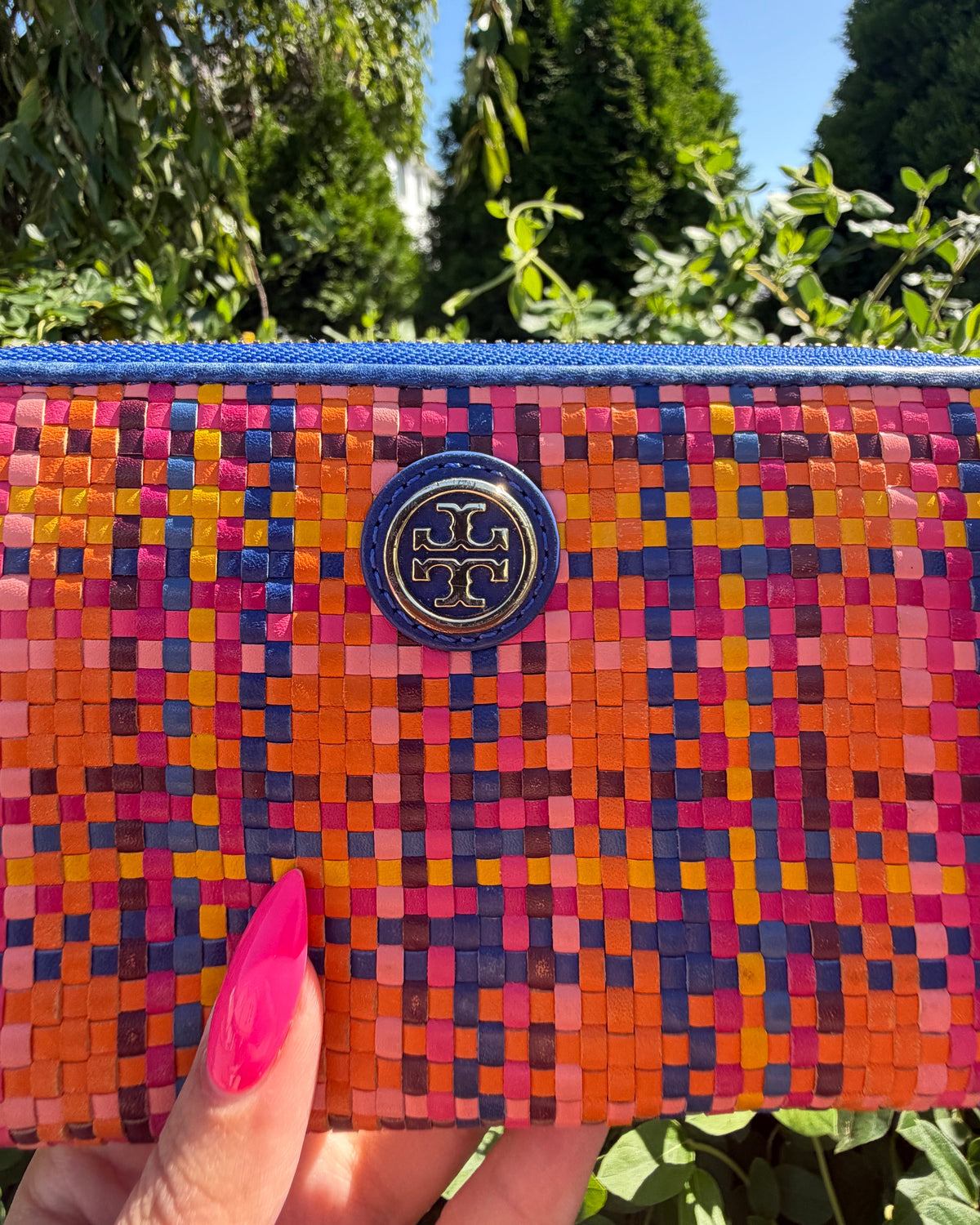 Tory Burch Jane Multicolor Woven Vibrant Leather Zip Around Wallet