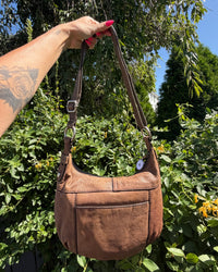 Vintage Y2K Fossil Light Brown Leather Crossbody Covertible Shoulder Bag