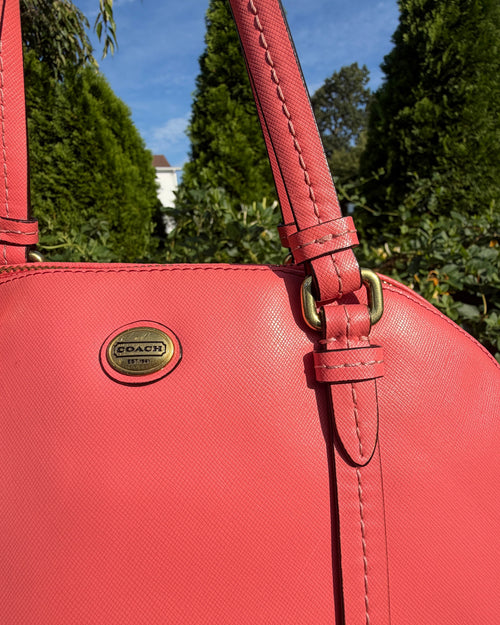 Coach Peyton Coral Pink Leather Satchel Shoulder Dome Bag