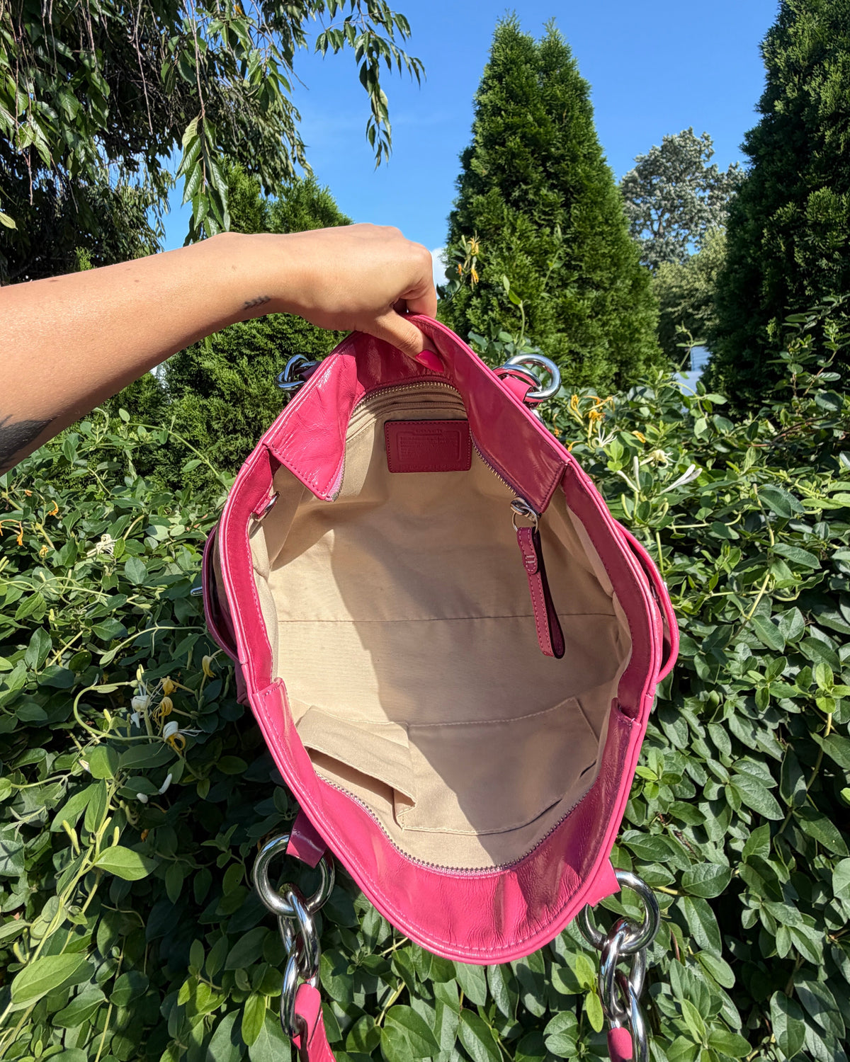 Vintage Y2K Coach Pink Patent Leather East West Gallery Tote Shoulder Bag