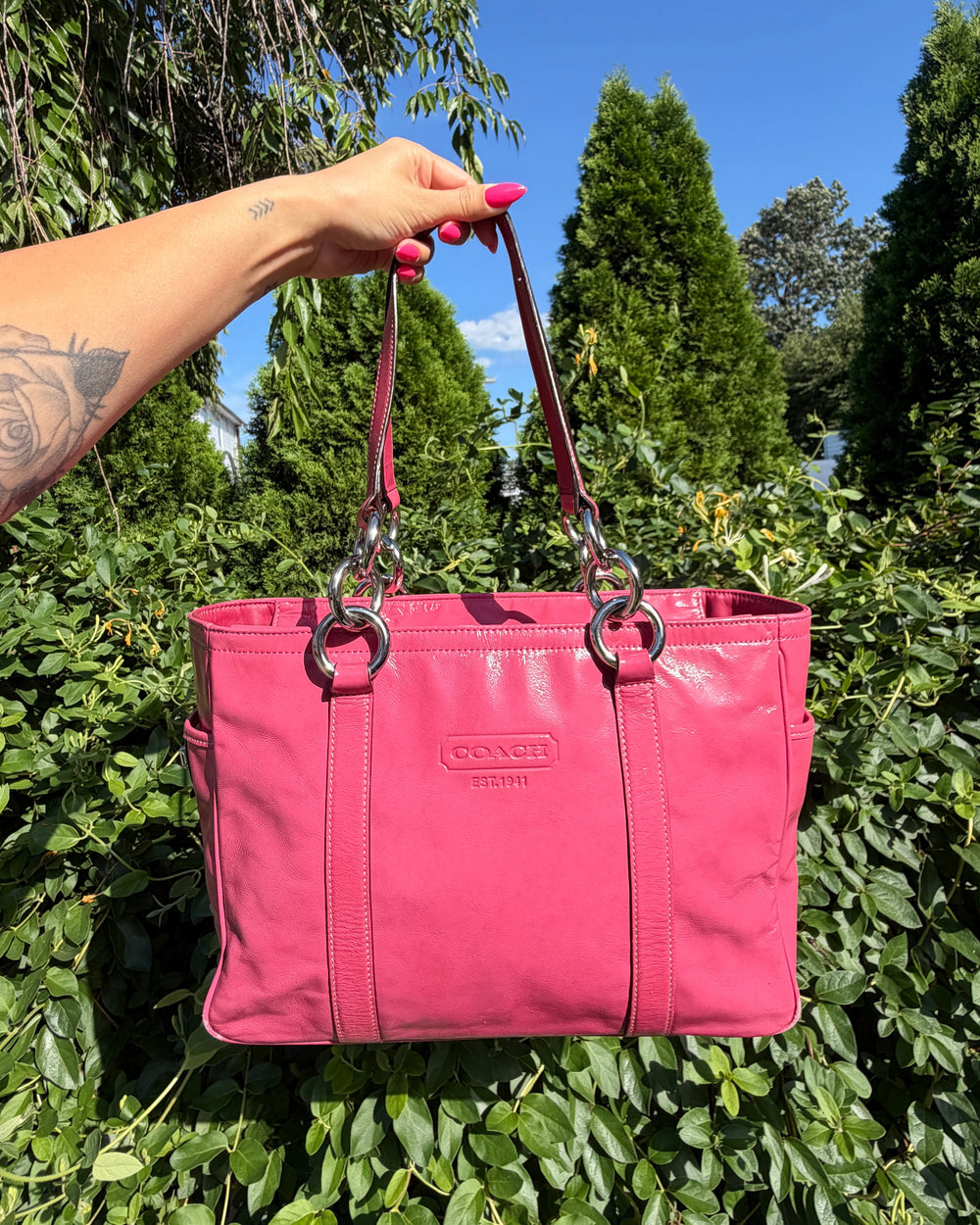 Vintage Y2K Coach Pink Patent Leather East West Gallery Tote Shoulder Bag
