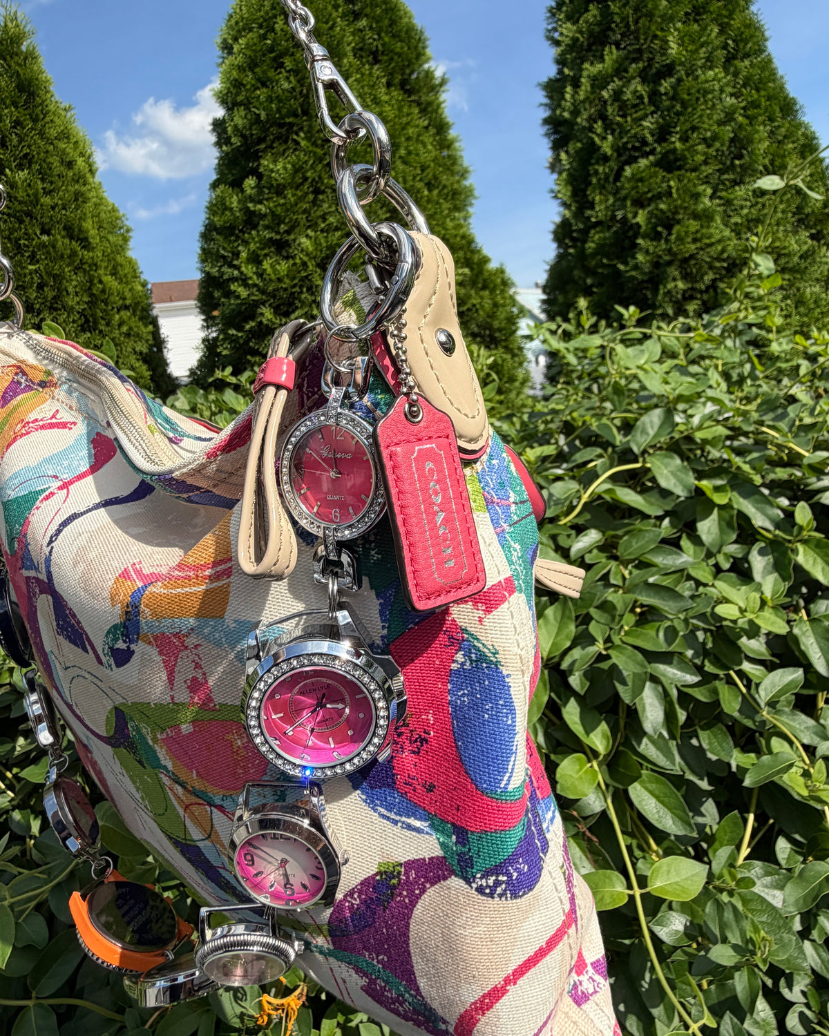 Coach Multicolor Watch Chain Shoulder Bag Y2K Statement Purse