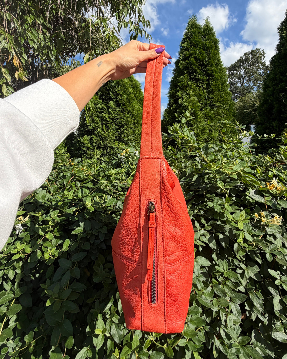 Vintage American Leather Slouchy Red Orange Hobo Shoulder Bag Y2K Purse