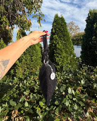 Black Sparkly Beaded Slouchy Baguette Shoulder Bag Evening Going Out Purse