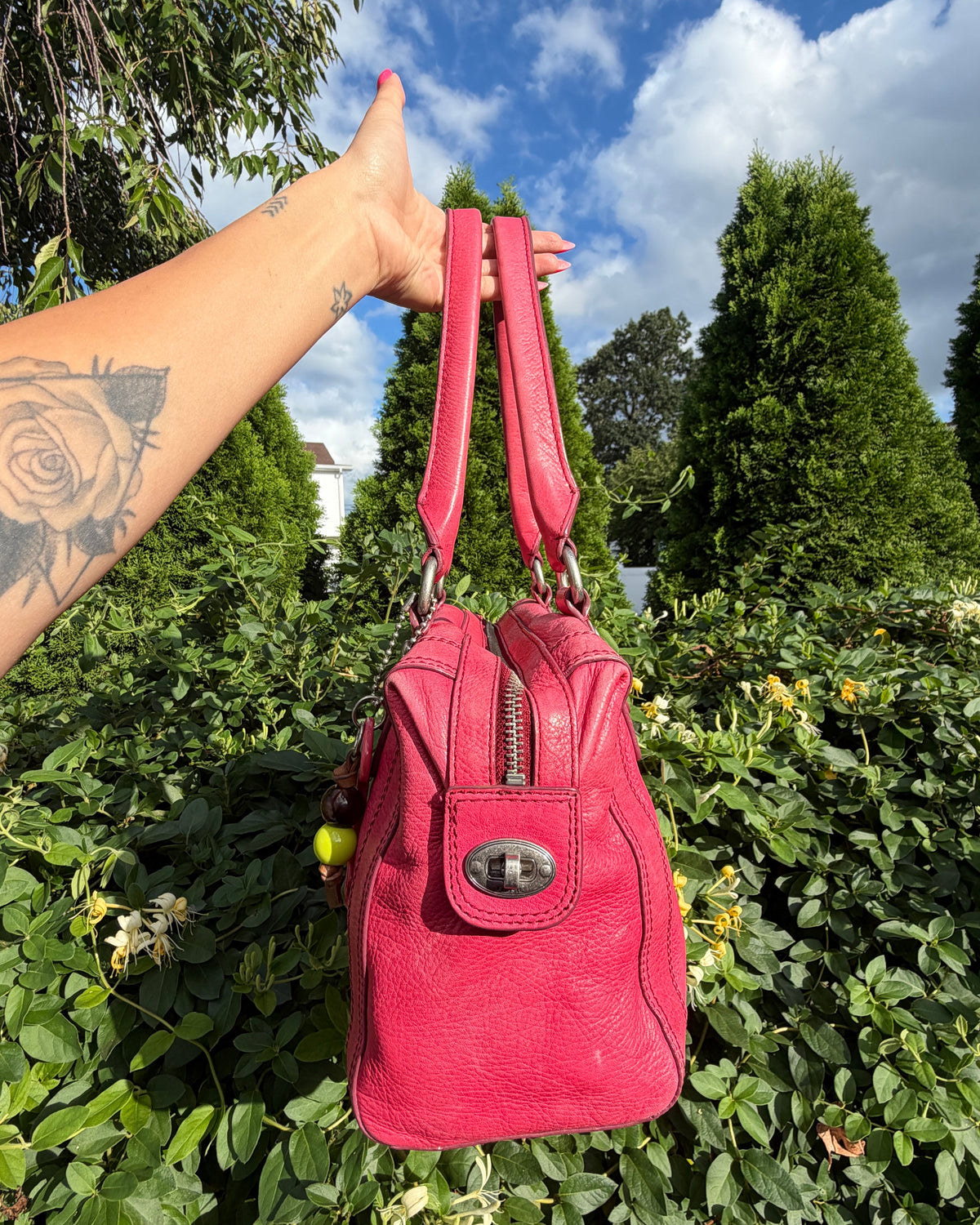 Vintage Fossil Pink Leather Satchel Shoulder Crossbody Bag Y2K Purse