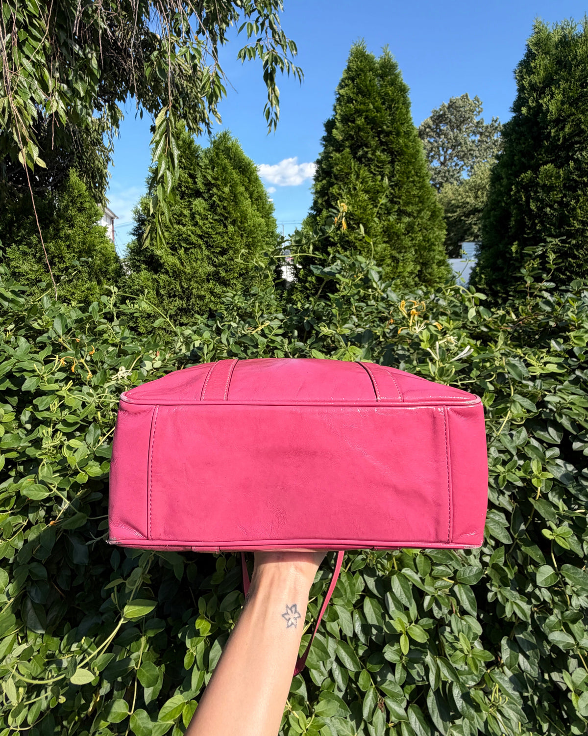 Vintage Y2K Coach Pink Patent Leather East West Gallery Tote Shoulder Bag