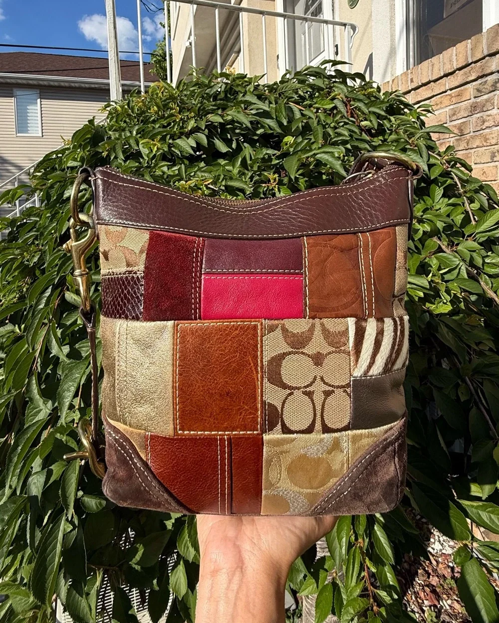Vintage Y2K Coach Patchwork Signature Leather Canvas Crossbody Hobo Bag