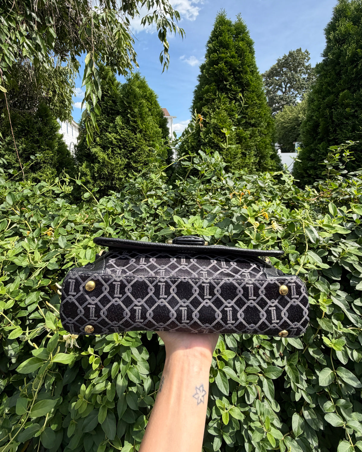Vintage Y2K Tignanello Black Jacquard Shoulder Bag Rare Purse