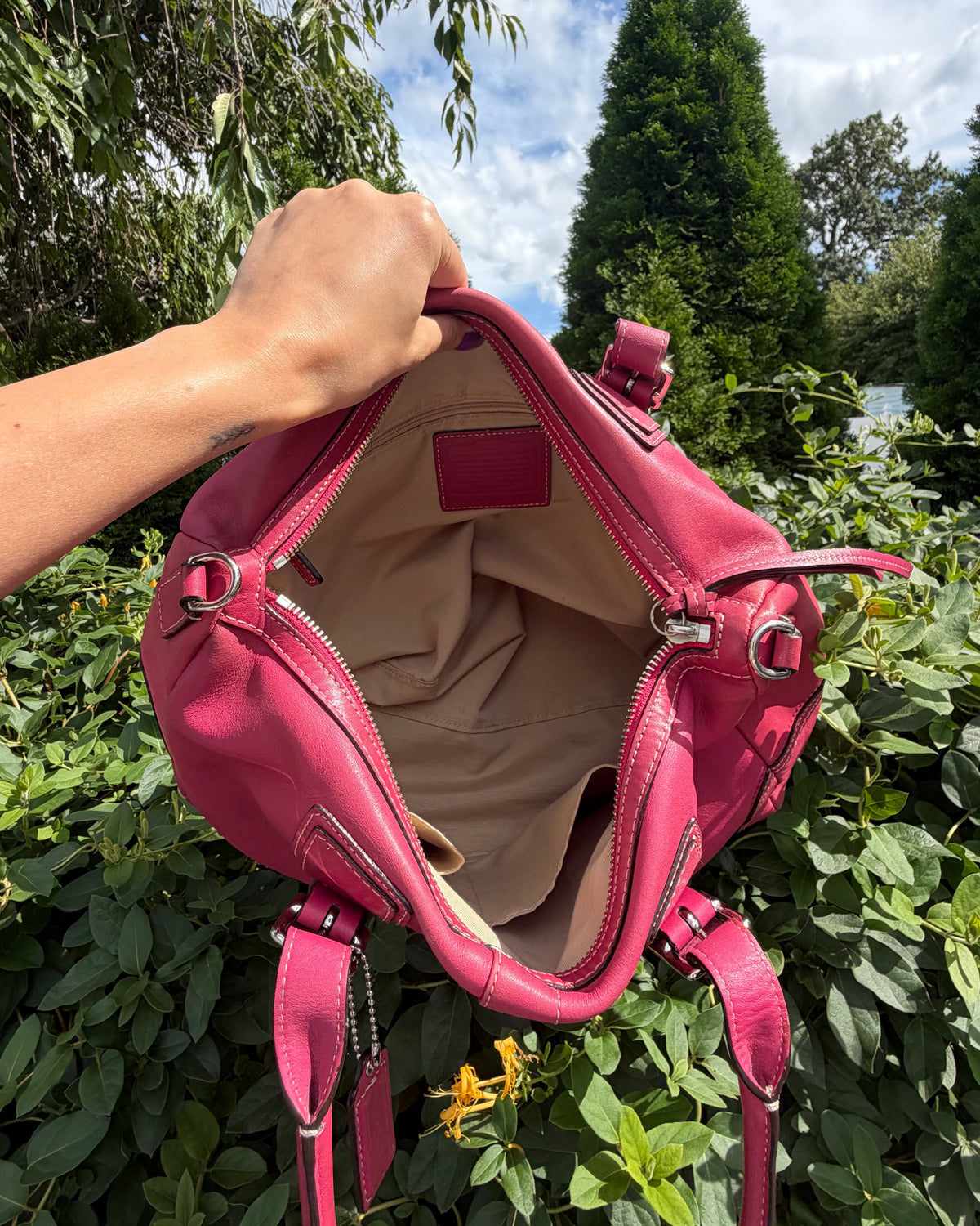 Vintage Coach Hampton Hot Pink Leather Satchel Shoulder Bag Y2K Purse