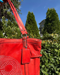 Vintage Coach Audrey Op Art Perforated Red Patent Leather Tote Y2K Shoulder Bag