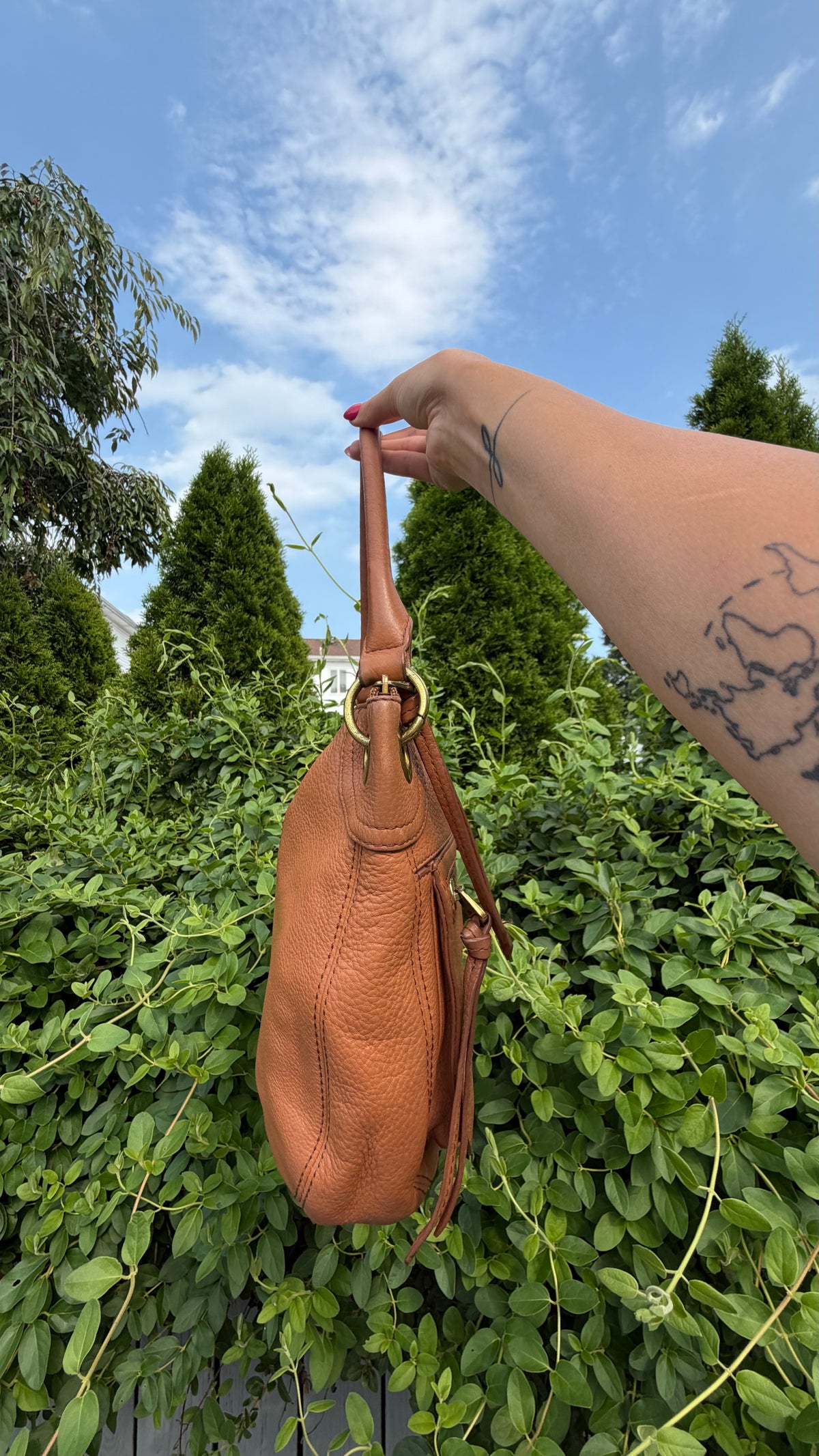 Vintage Fossil Brown Tan Pebbled Leather Y2K Hobo Shoulder Bag Brass Hardware