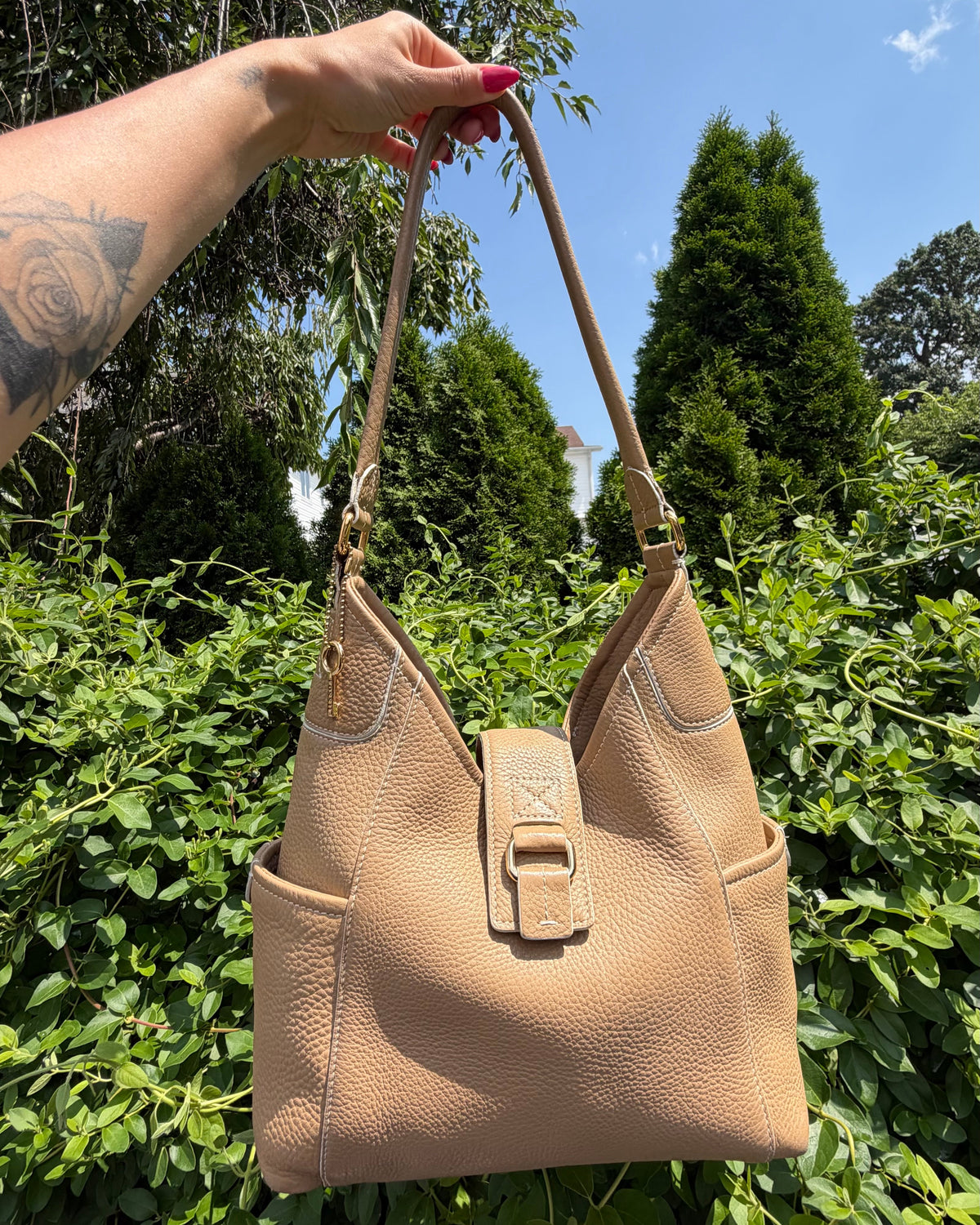 Vintage Fossil Beige Pebbled Leather Hobo Shoulder Bag Y2K Slouchy Flap Purse