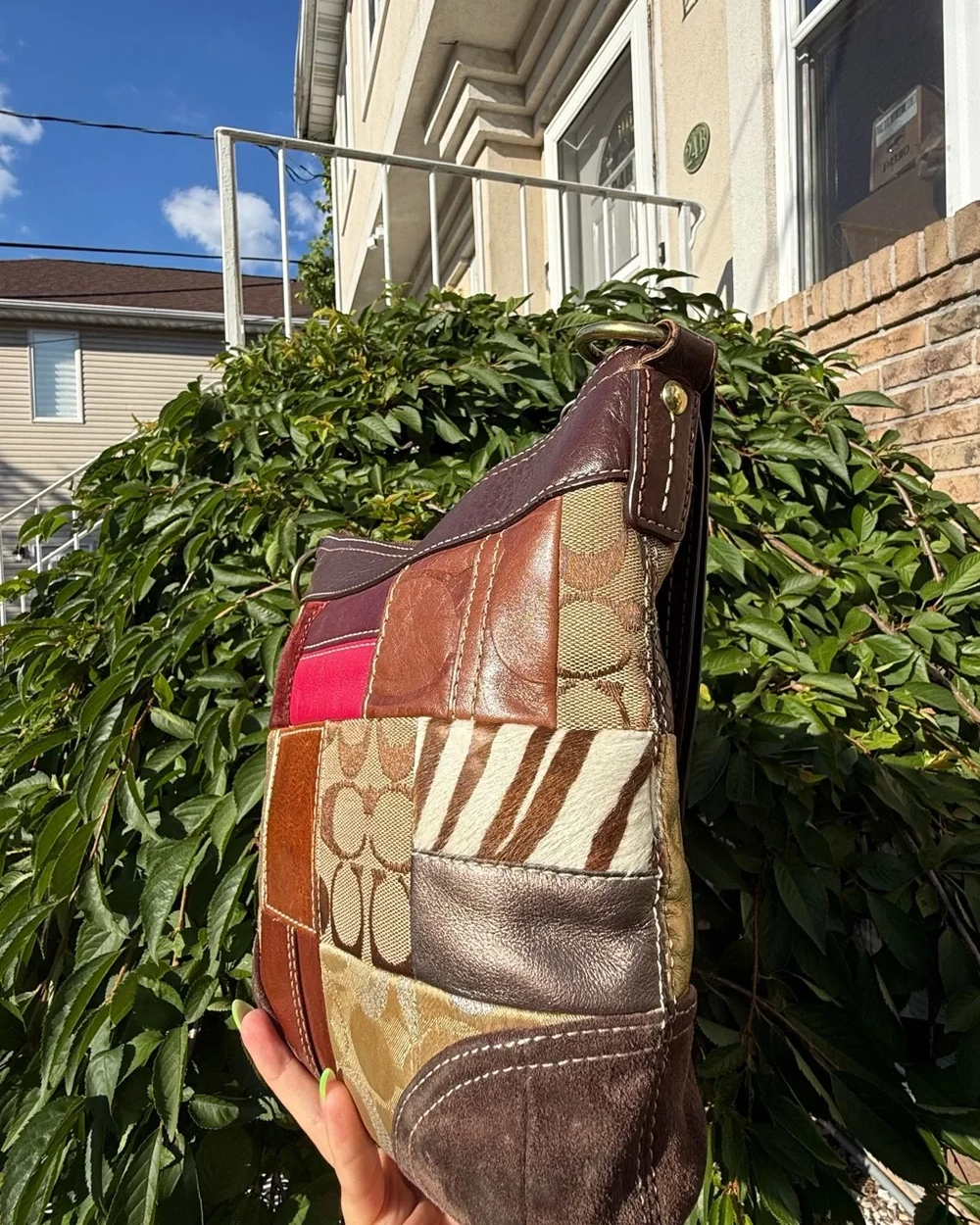 Vintage Y2K Coach Patchwork Signature Leather Canvas Crossbody Hobo Bag