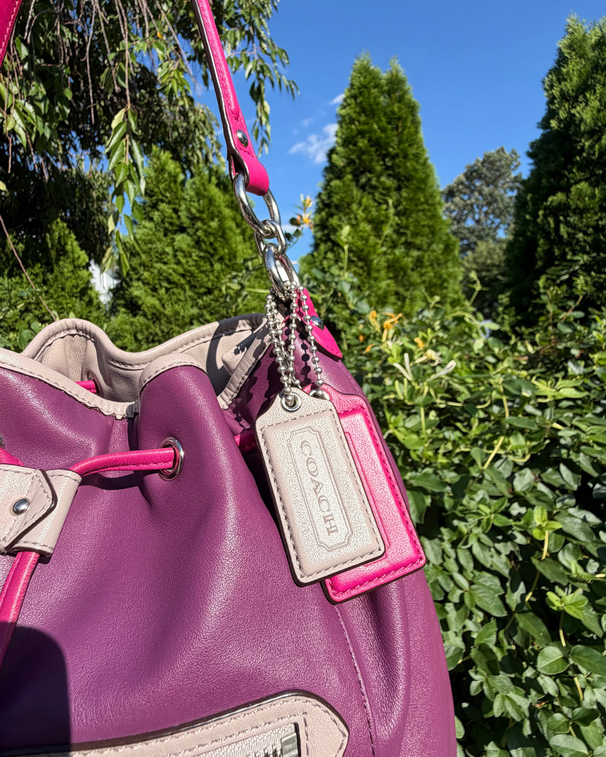 Vintage Coach Daisy Spectator Leather Drawstring Bucket Shoulder Bag Y2K