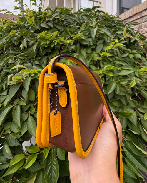 Coach Vintage Legacy Rambler 16 Colorblock Leather Crossbody Bag Brown Yellow