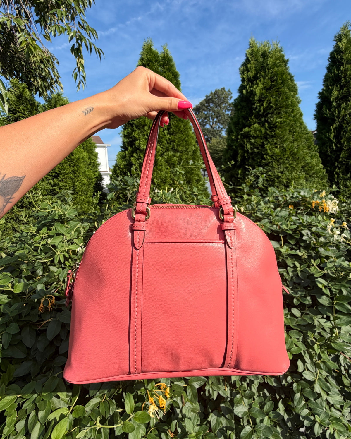 Coach Peyton Coral Pink Leather Satchel Shoulder Dome Bag