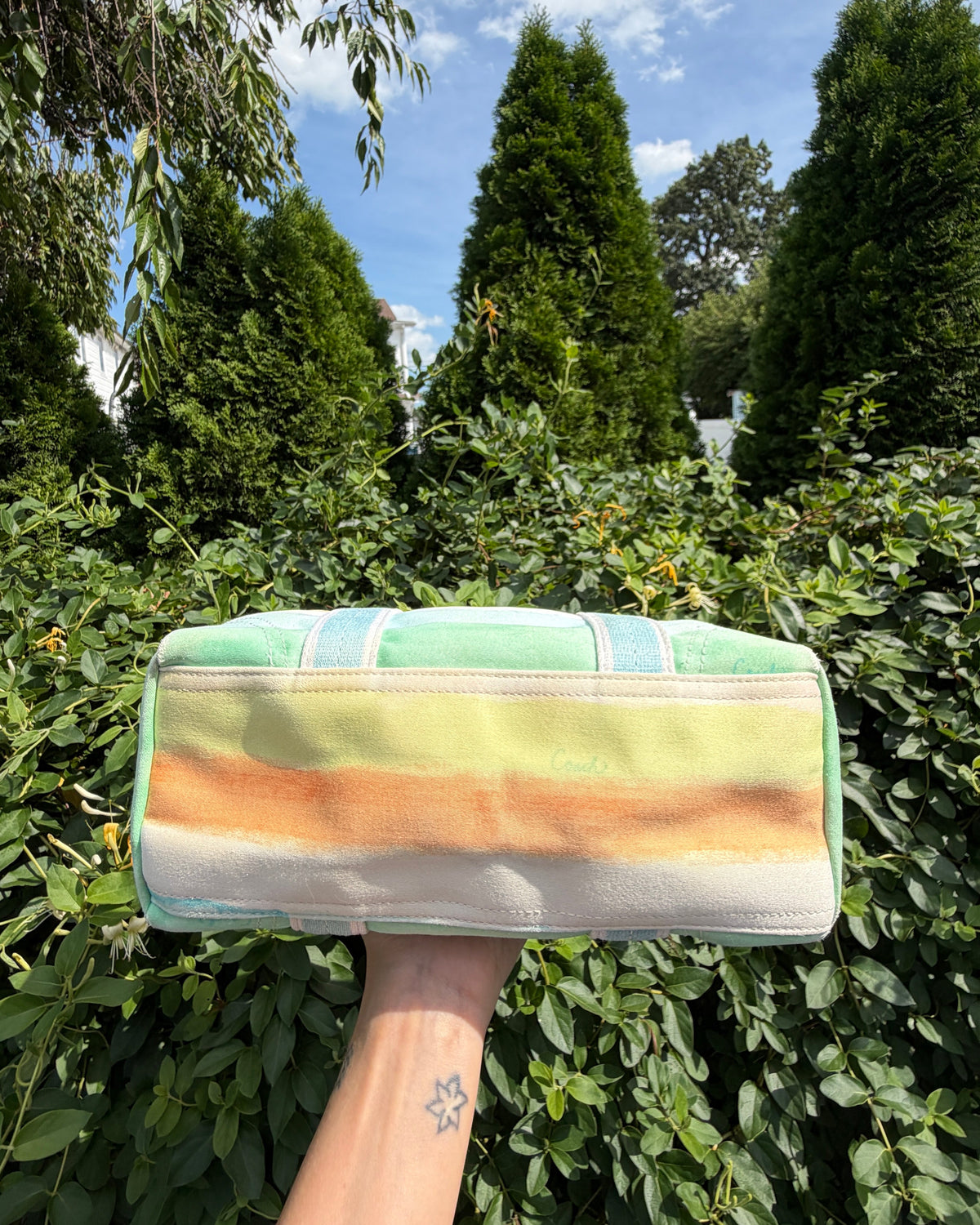 Vintage Y2K Coach Colorful Stripe Watercolor Print Satchel Shoulder Bag