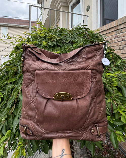 Fossil Chocolate Brown Quilted Leather Shoulder Hobo