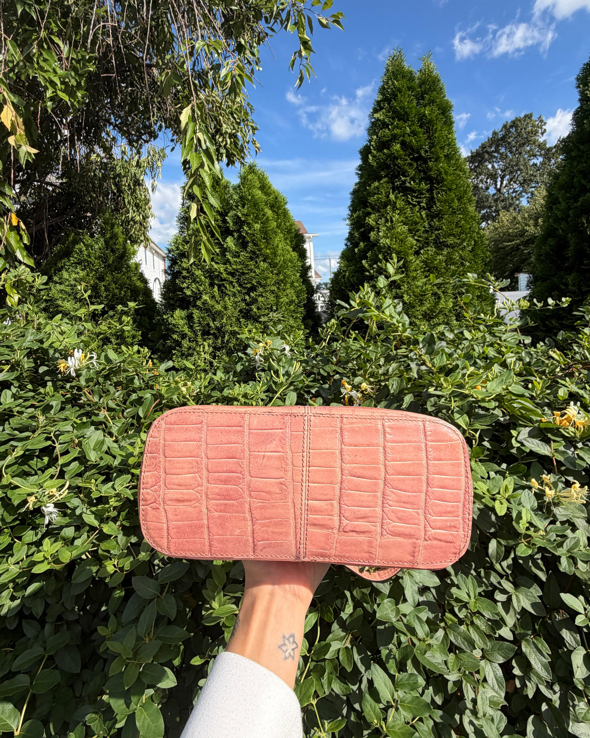 Vintage Y2K Fossil Pink Croc Embossed Leather Shoulder Bag Purse