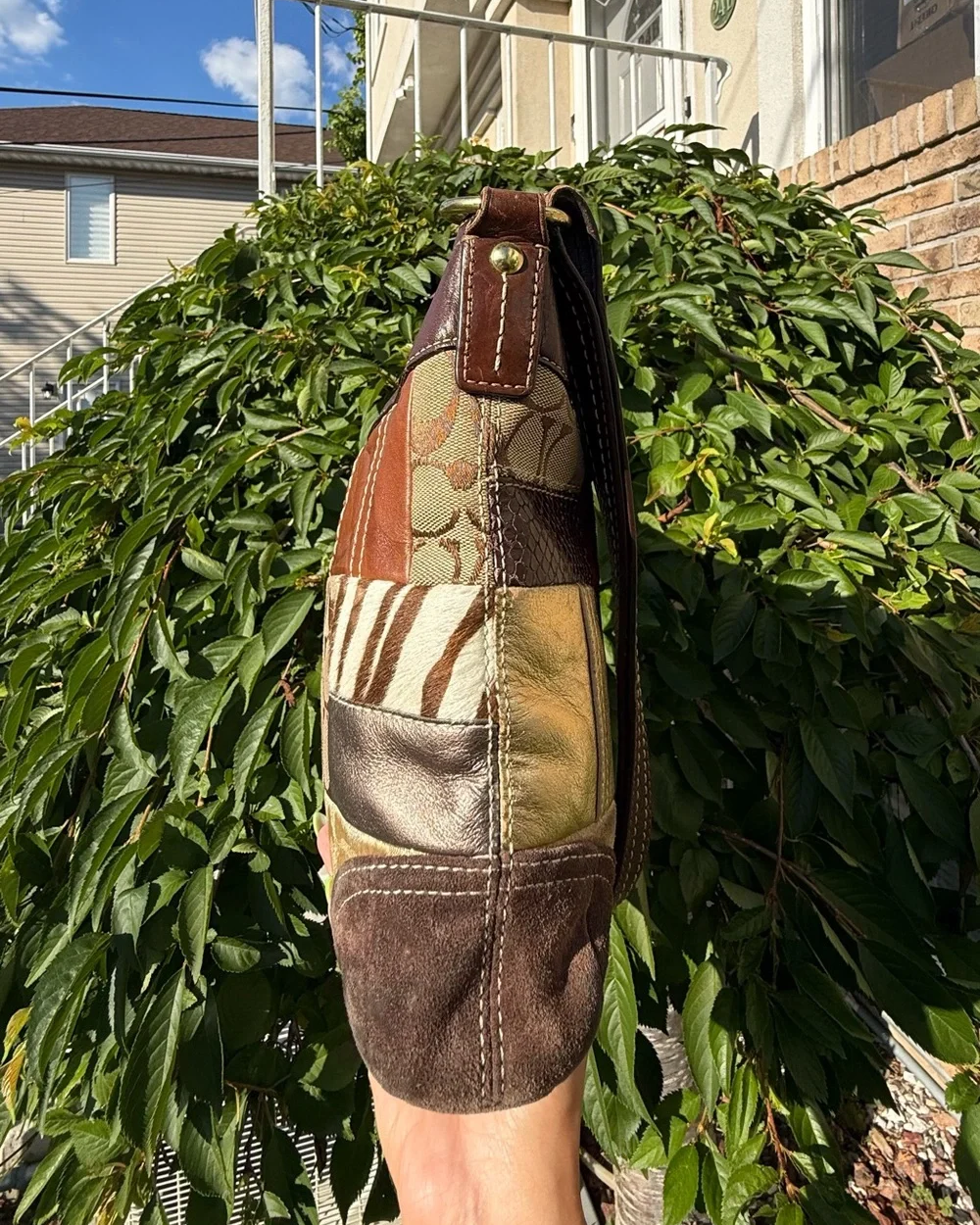 Vintage Y2K Coach Patchwork Signature Leather Canvas Crossbody Hobo Bag