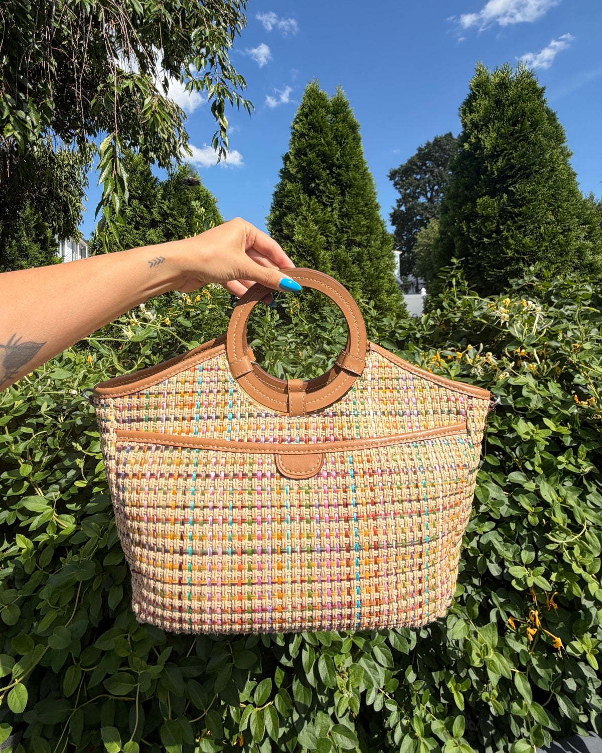 Vintage Fossil Multicolor Woven Y2K Satchel Handbag Neutral Colorful Purse