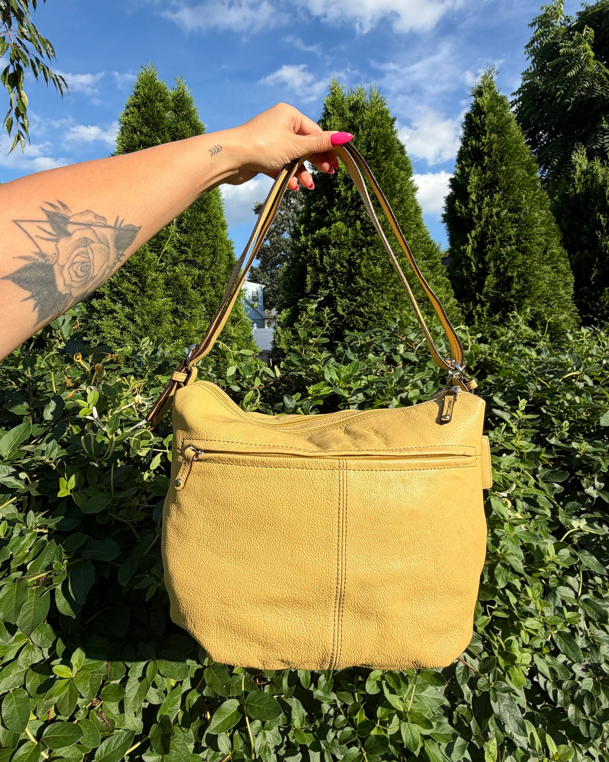 Vintage Y2K Tignanello Yellow Leather Convertible Shoulder Crossbody Hobo Bag
